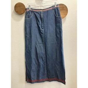 Capacity Vtg Denim Gingham Midi Skirt Small Farm Girl Cottagecore Picniccore